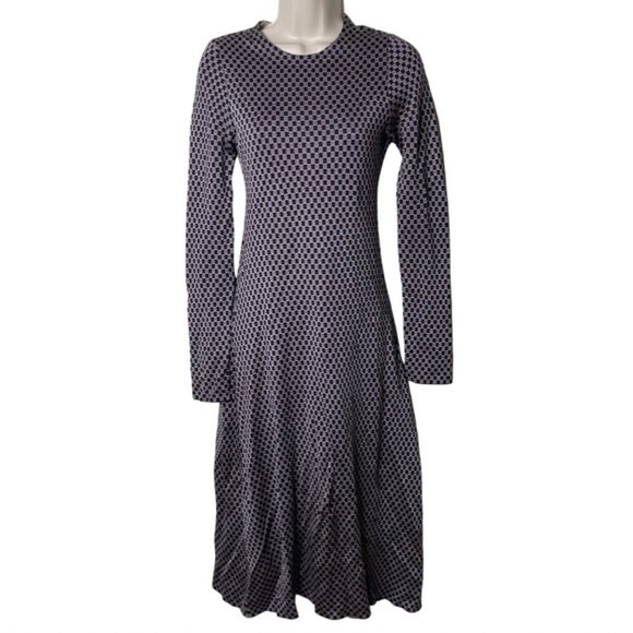 Maison Margiela navy red honeycomb pattern midi long sleeve silk dress sz XS